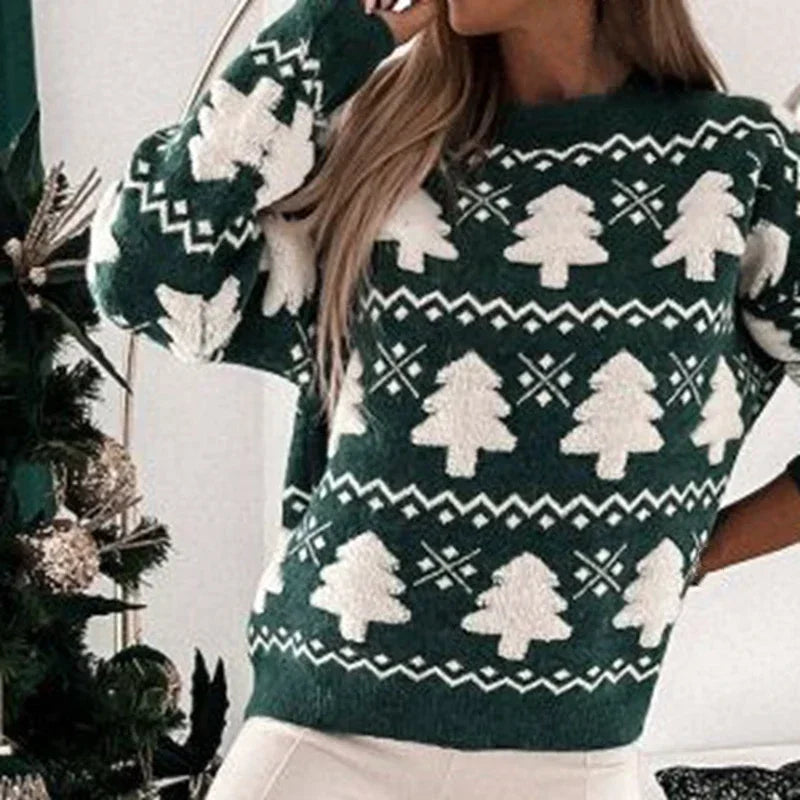 EB | Sweater für Frauen mit 3D Weihnachtsmann Druck - Weicher & warmer gestrickter Sweater für die Feiertage