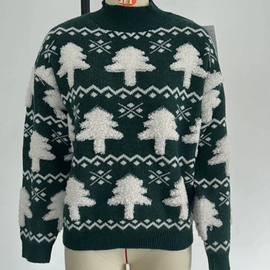 EB | Sweater für Frauen mit 3D Weihnachtsmann Druck - Weicher & warmer gestrickter Sweater für die Feiertage