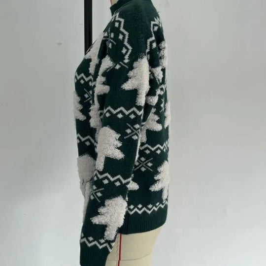 EB | Sweater für Frauen mit 3D Weihnachtsmann Druck - Weicher & warmer gestrickter Sweater für die Feiertage