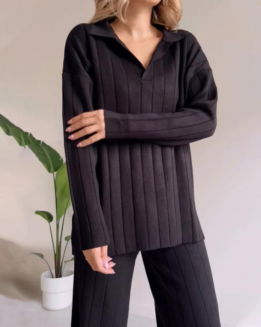 EB | Stylisches Pit Stripe Jacquard Zwei-Teile Set