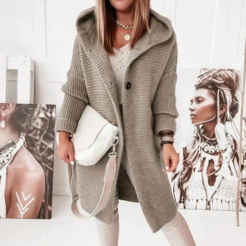 EB | Strickjacke mit Kapuze Wollmischung Relaxed Passform Langes Strickmodell