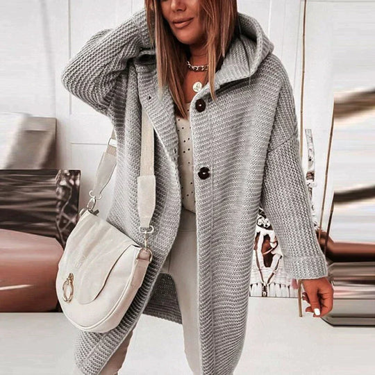 EB | Strickjacke mit Kapuze Wollmischung Relaxed Passform Langes Strickmodell