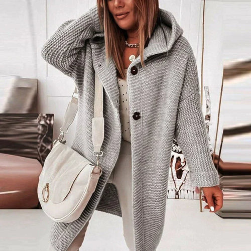 EB | Strickjacke mit Kapuze Wollmischung Relaxed Passform Langes Strickmodell
