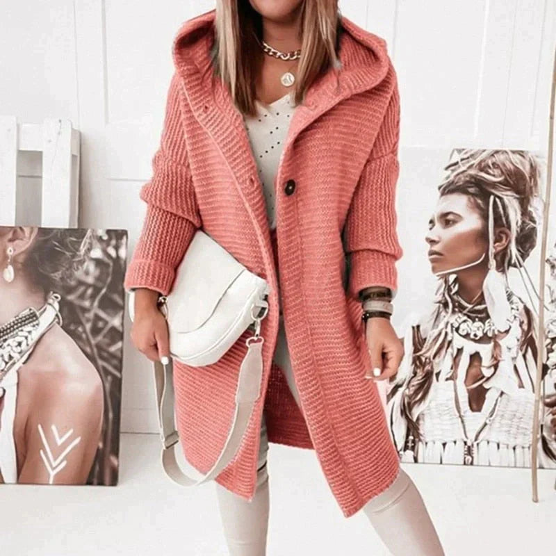 EB | Strickjacke mit Kapuze Wollmischung Relaxed Passform Langes Strickmodell