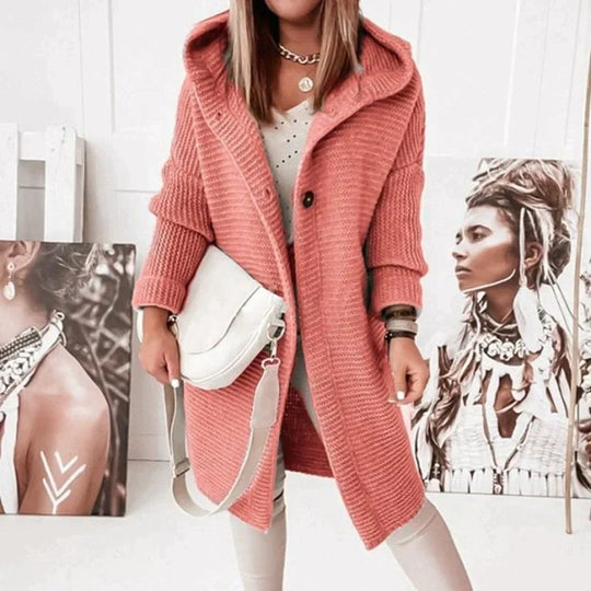 EB | Strickjacke mit Kapuze Wollmischung Relaxed Passform Langes Strickmodell