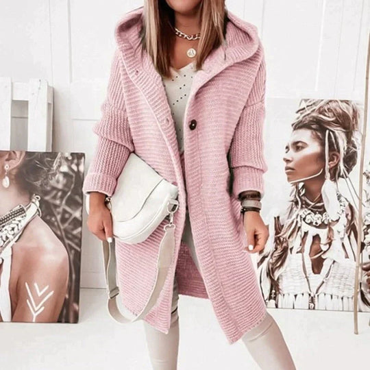 EB | Strickjacke mit Kapuze Wollmischung Relaxed Passform Langes Strickmodell