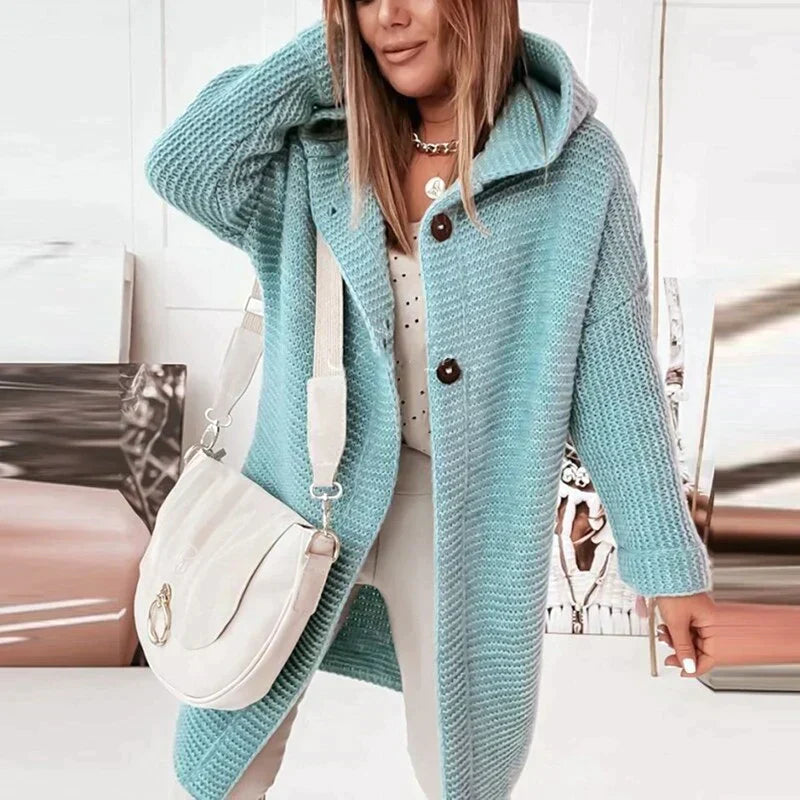 EB | Strickjacke mit Kapuze Wollmischung Relaxed Passform Langes Strickmodell