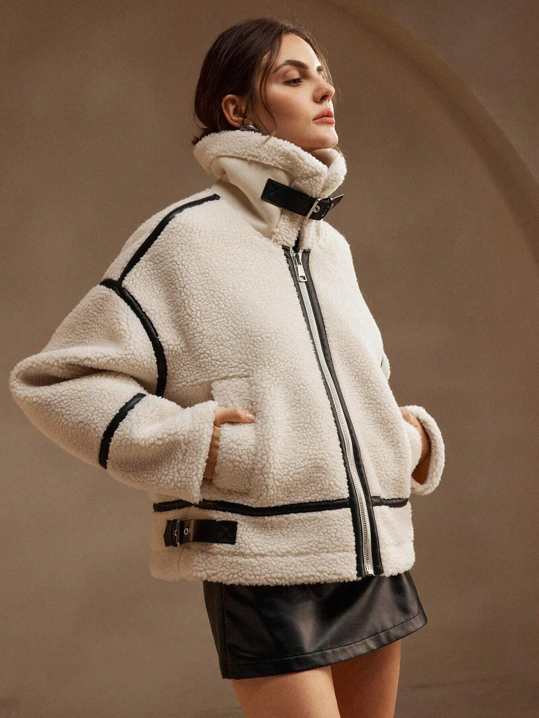 EB | Kunstfell Aviator Jacke Winter Teddy Reißverschluss