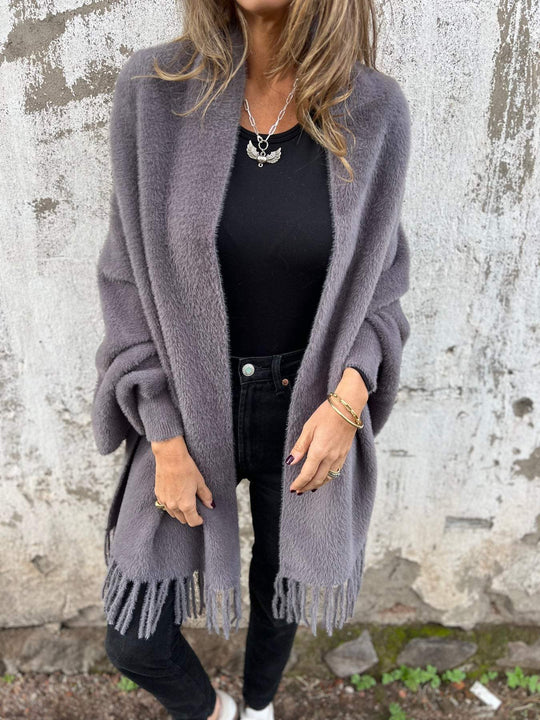 EB | Damenjacke mit Fransen - Lange Damenjacke Winter
