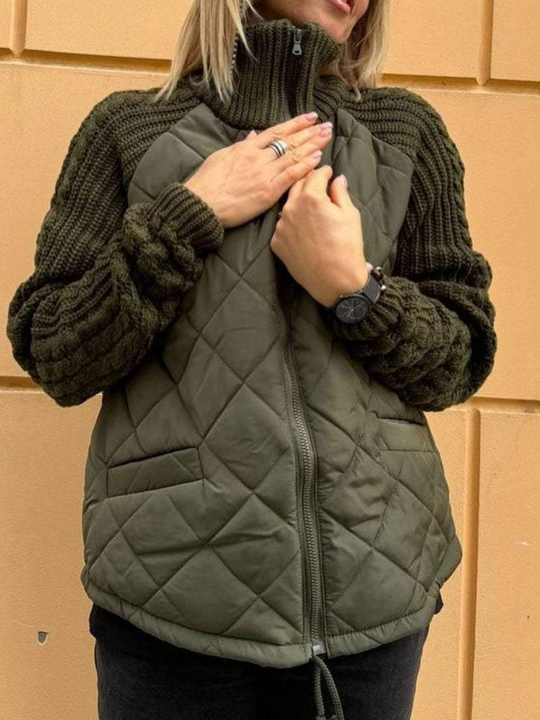 EB | Damen Strick-Winterjacke mit Reißverschluss und gestepptem Vorderteil