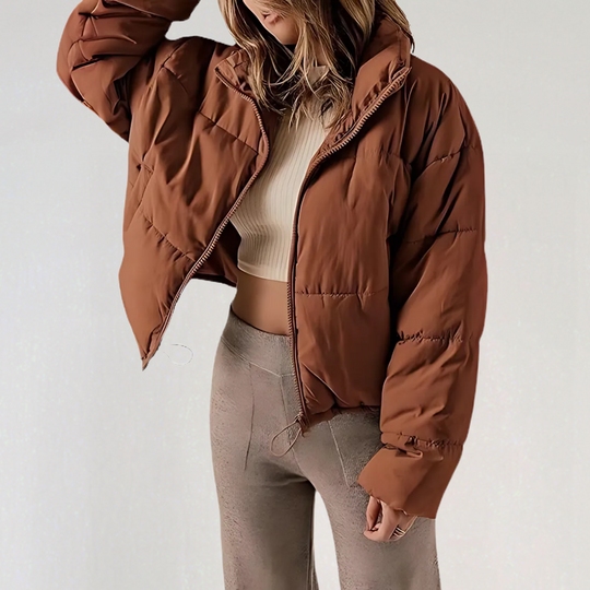 EB | Damen Warme Pufferjacke mit Reißverschluss und Hohem Kragen