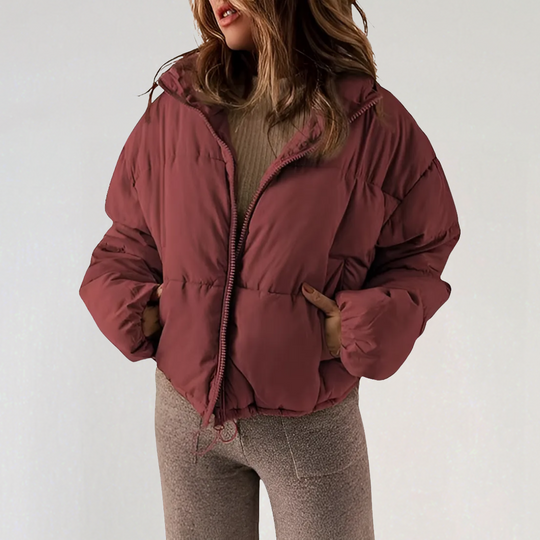 EB | Damen Warme Pufferjacke mit Reißverschluss und Hohem Kragen