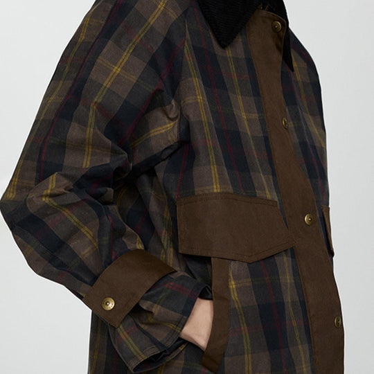 EB | Damen Warme Karierte Jacke mit Weichem Kunstfellkragen und Großen Taschen