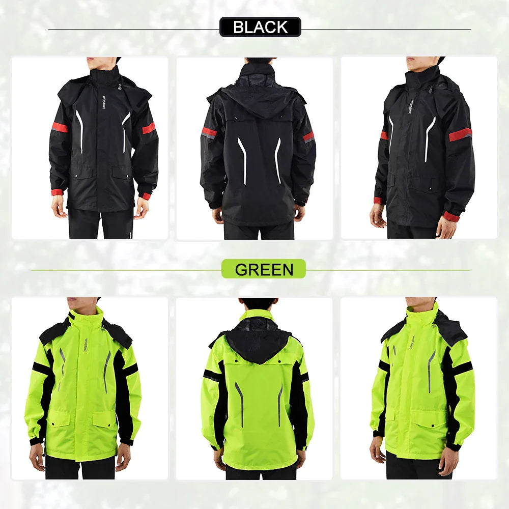 EB | Herren Motorrad Regenjacke Wasserdicht - Reflexschwarz/Grün S-2XL