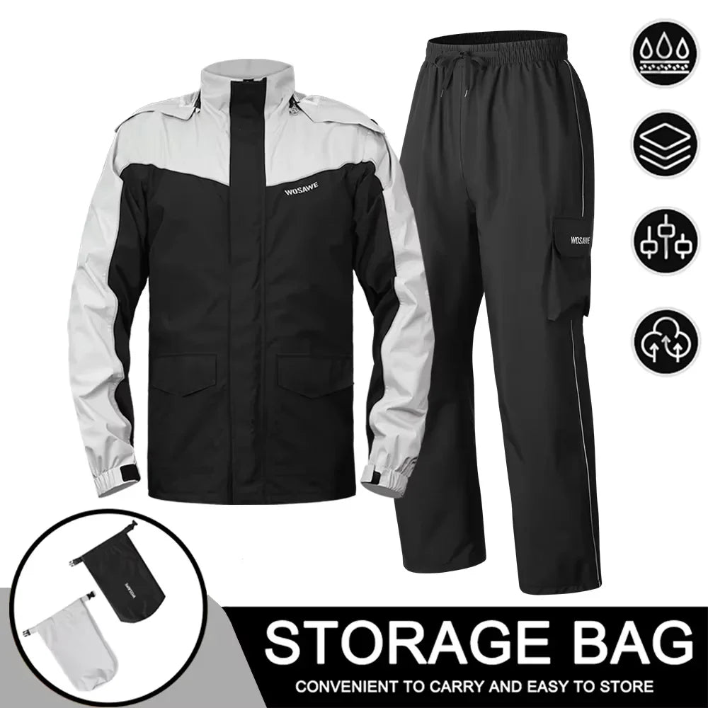 EB | Herren Motorrad Regenjacke Wasserdicht - Reflexschwarz/Grün S-2XL
