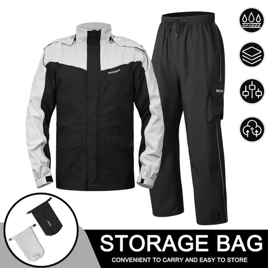 EB | Herren Motorrad Regenjacke Wasserdicht - Reflexschwarz/Grün S-2XL