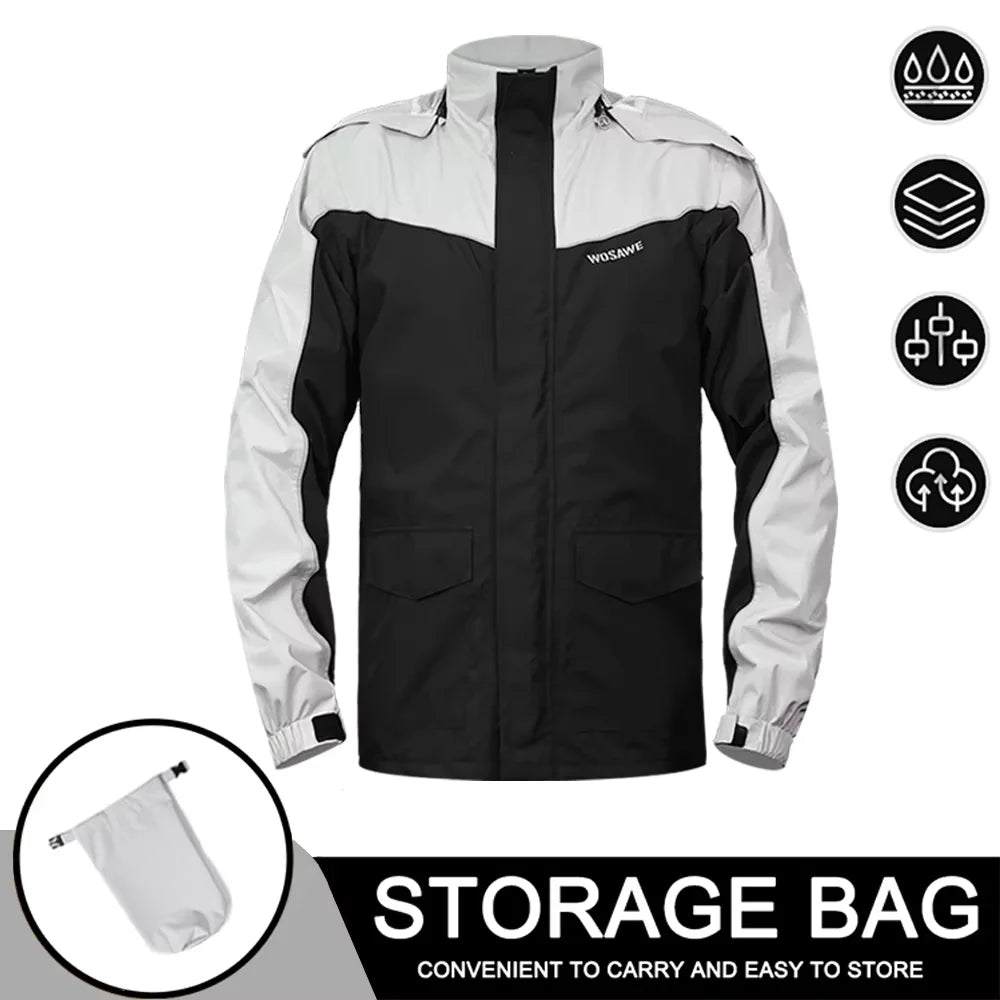 EB | Herren Motorrad Regenjacke Wasserdicht - Reflexschwarz/Grün S-2XL