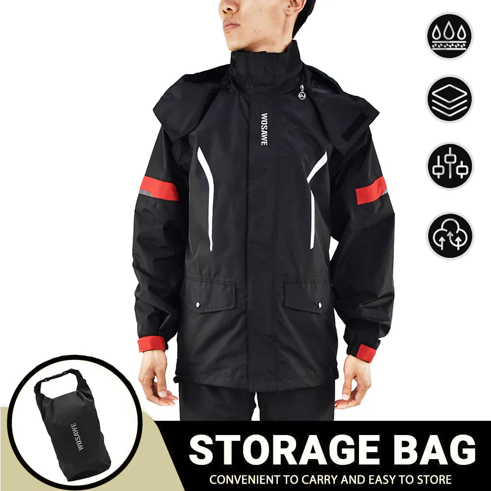 EB | Herren Motorrad Regenjacke Wasserdicht - Reflexschwarz/Grün S-2XL