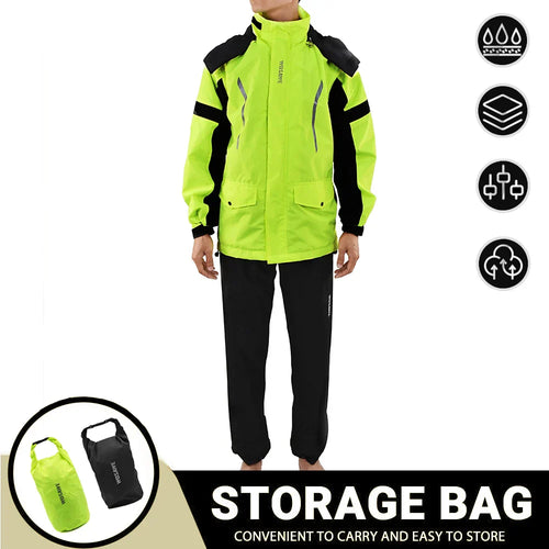 EB | Herren Motorrad Regenjacke Wasserdicht - Reflexschwarz/Grün S-2XL