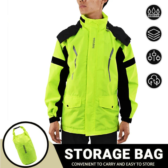EB | Herren Motorrad Regenjacke Wasserdicht - Reflexschwarz/Grün S-2XL