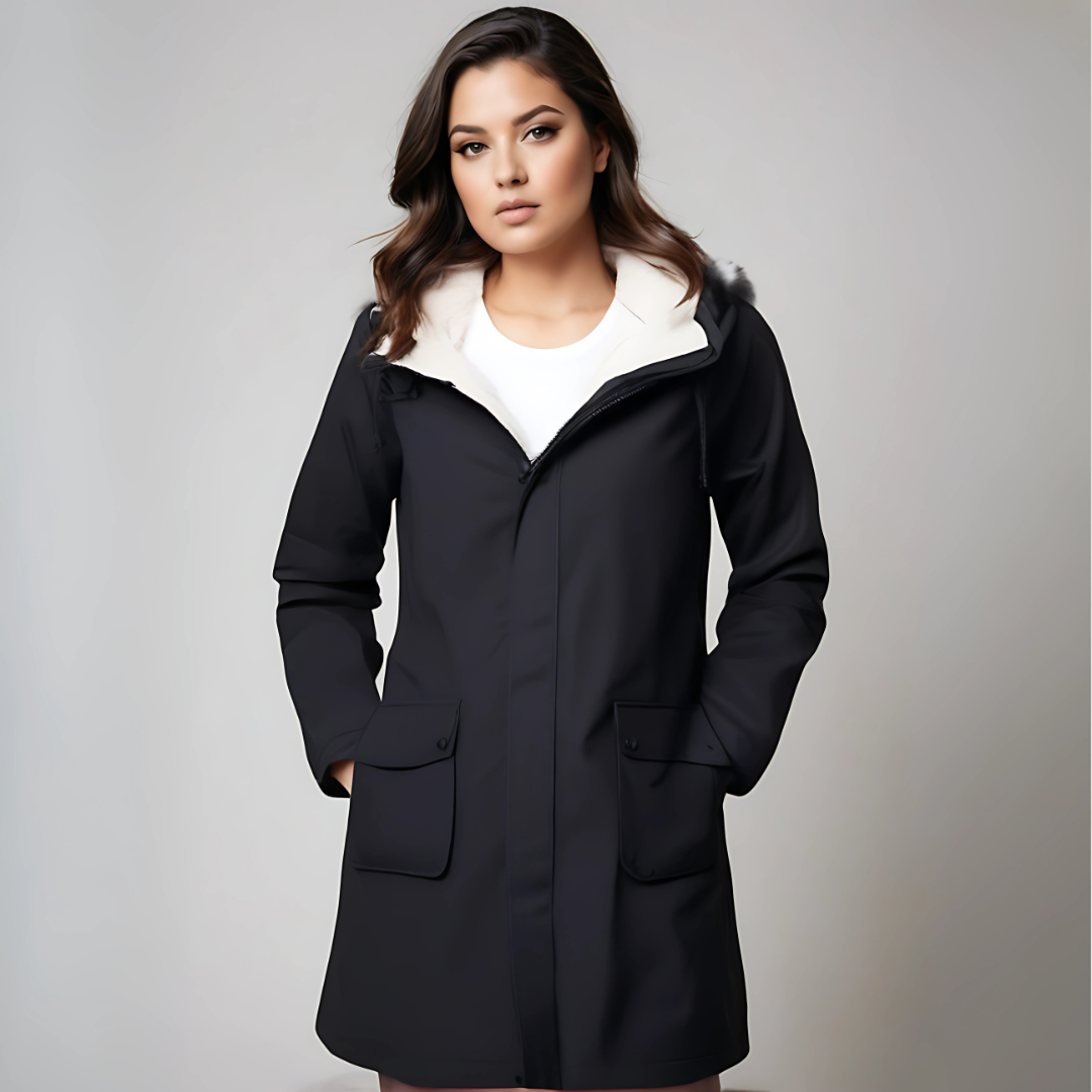 EB | Damen Wasserdichte Jacke mit Kapuze und Fleece-Futter