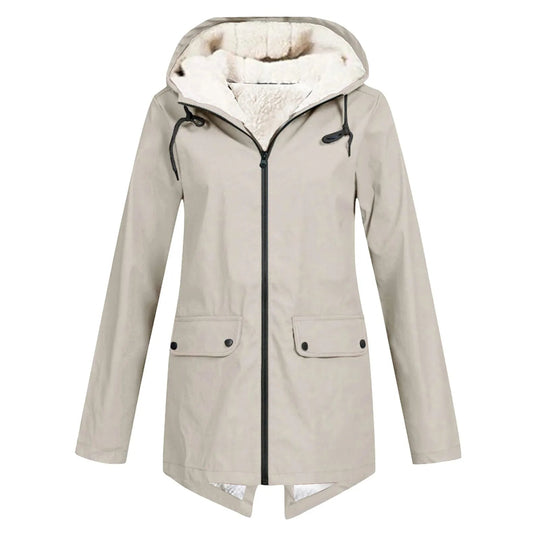 EB | Damen Wasserdichte Jacke mit Kapuze und Fleece-Futter