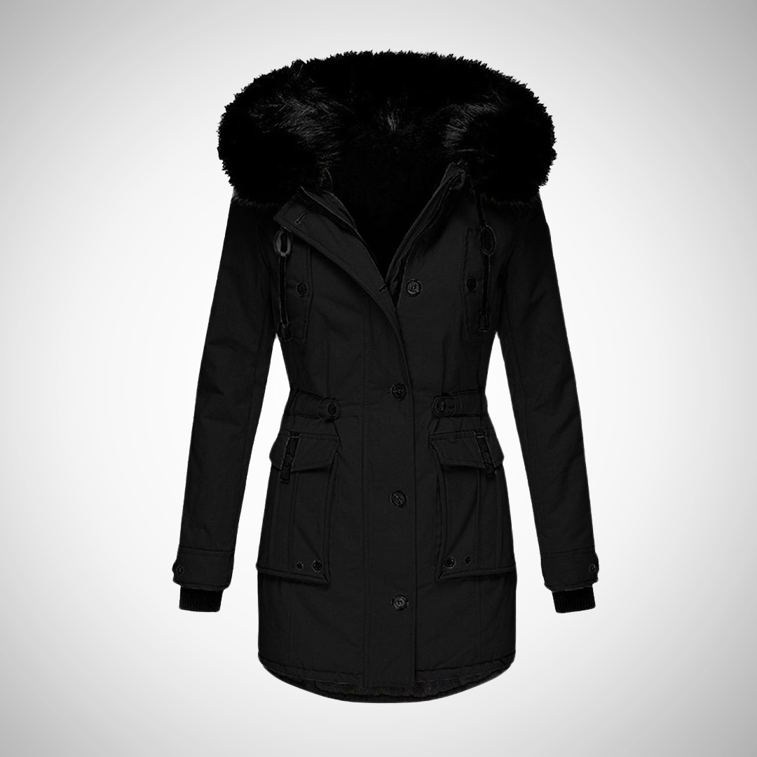 EB | Damen Wasserdichte Gepolsterte Winterjacke mit Kapuze und Pelzbesatz