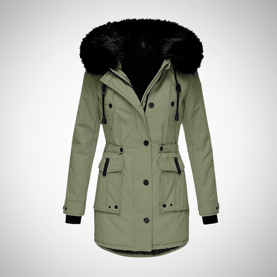 EB | Damen Wasserdichte Gepolsterte Winterjacke mit Kapuze und Pelzbesatz