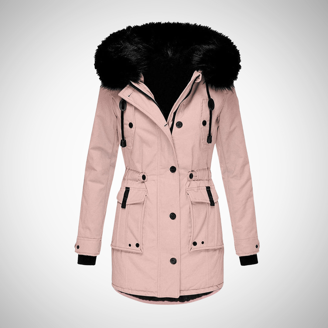 EB | Damen Wasserdichte Gepolsterte Winterjacke mit Kapuze und Pelzbesatz