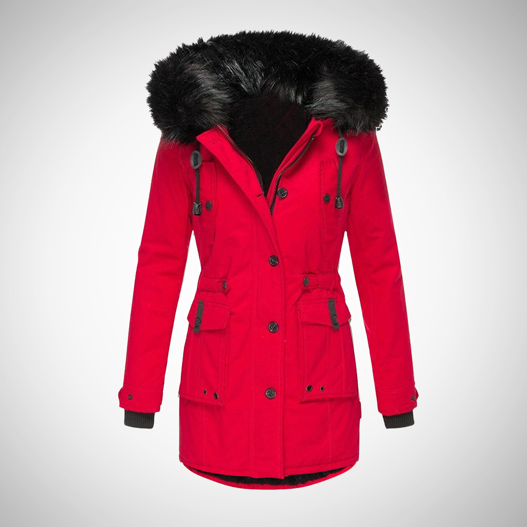 EB | Damen Wasserdichte Gepolsterte Winterjacke mit Kapuze und Pelzbesatz
