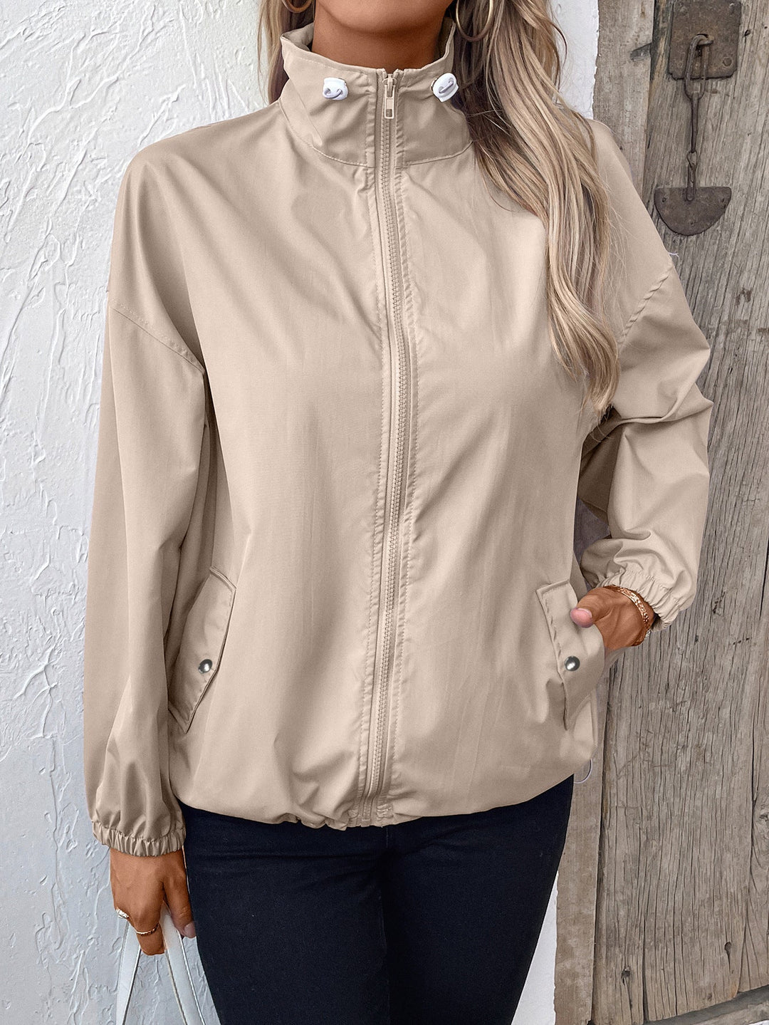EB | Damen Wasserdichte Regenjacke mit Reißverschluss und Hohem Kragen