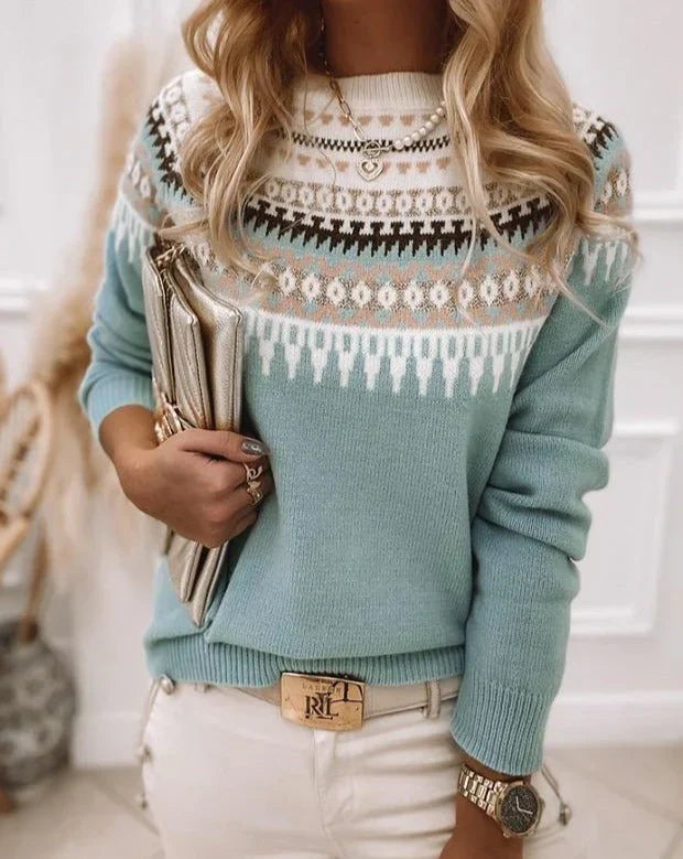 EB | Strickpullover Fair Isle Muster Rundhalsausschnitt Weich und Warm