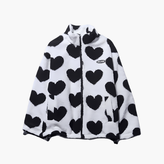 EB | Wendejacke Fleece mit Herzen - Stylische Freizeitjacke für Outdoor & Alltag