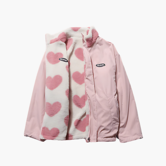 EB | Wendejacke Fleece mit Herzen - Stylische Freizeitjacke für Outdoor & Alltag