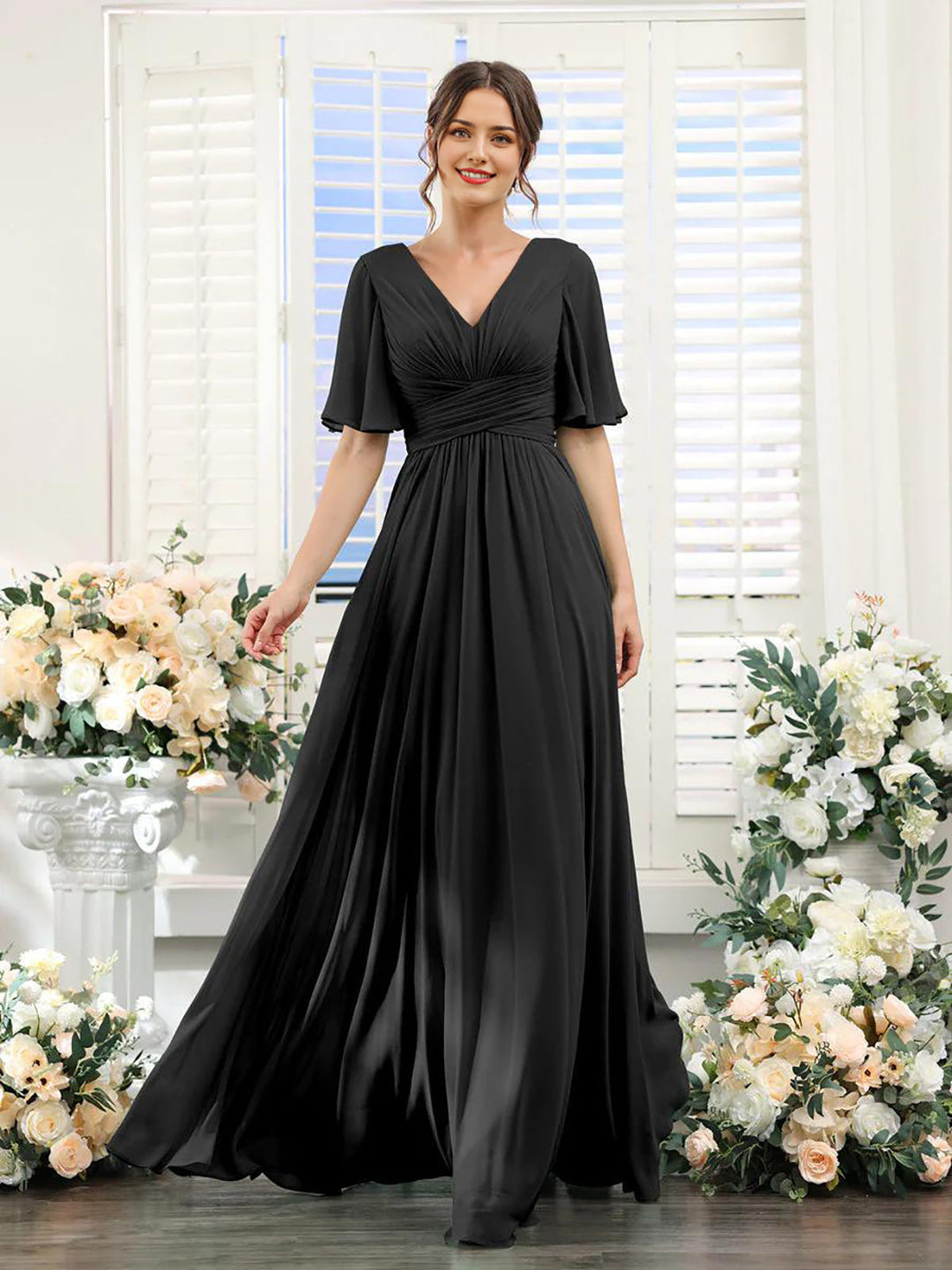 EB | Fließendes V-Ausschnitt Chiffonkleid für Damen