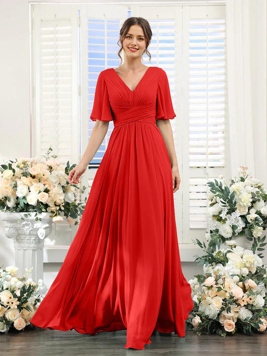 EB | Fließendes V-Ausschnitt Chiffonkleid für Damen