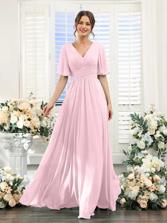EB | Fließendes V-Ausschnitt Chiffonkleid für Damen