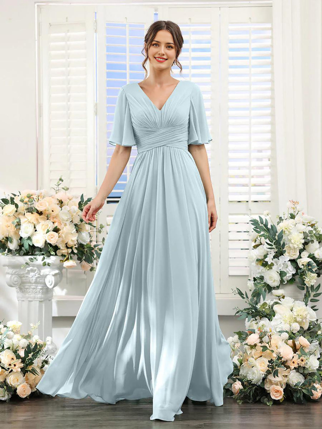 EB | Fließendes V-Ausschnitt Chiffonkleid für Damen