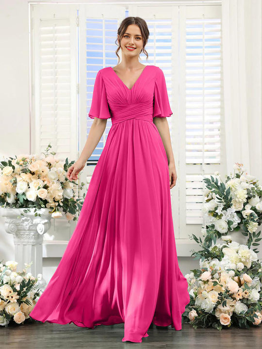 EB | Fließendes V-Ausschnitt Chiffonkleid für Damen