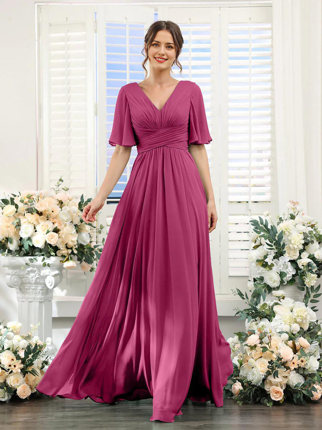 EB | Fließendes V-Ausschnitt Chiffonkleid für Damen
