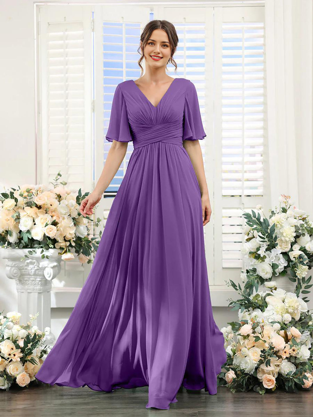 EB | Fließendes V-Ausschnitt Chiffonkleid für Damen