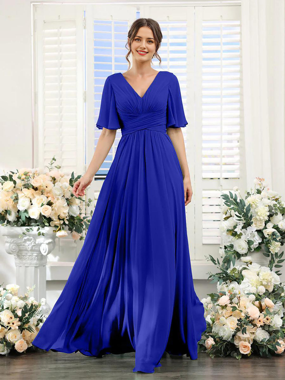 EB | Fließendes V-Ausschnitt Chiffonkleid für Damen