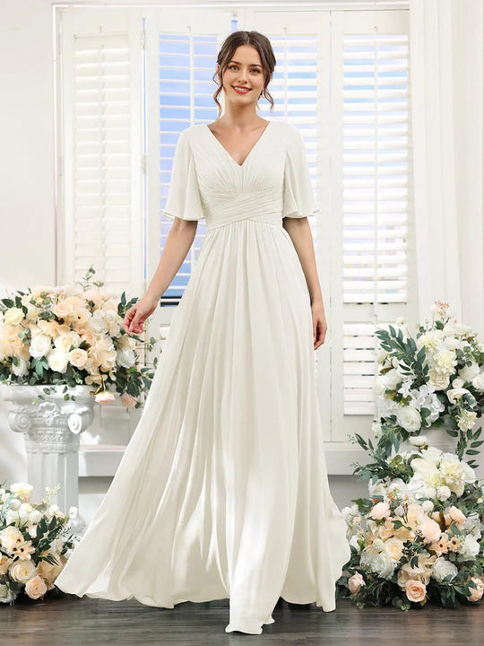 EB | Fließendes V-Ausschnitt Chiffonkleid für Damen