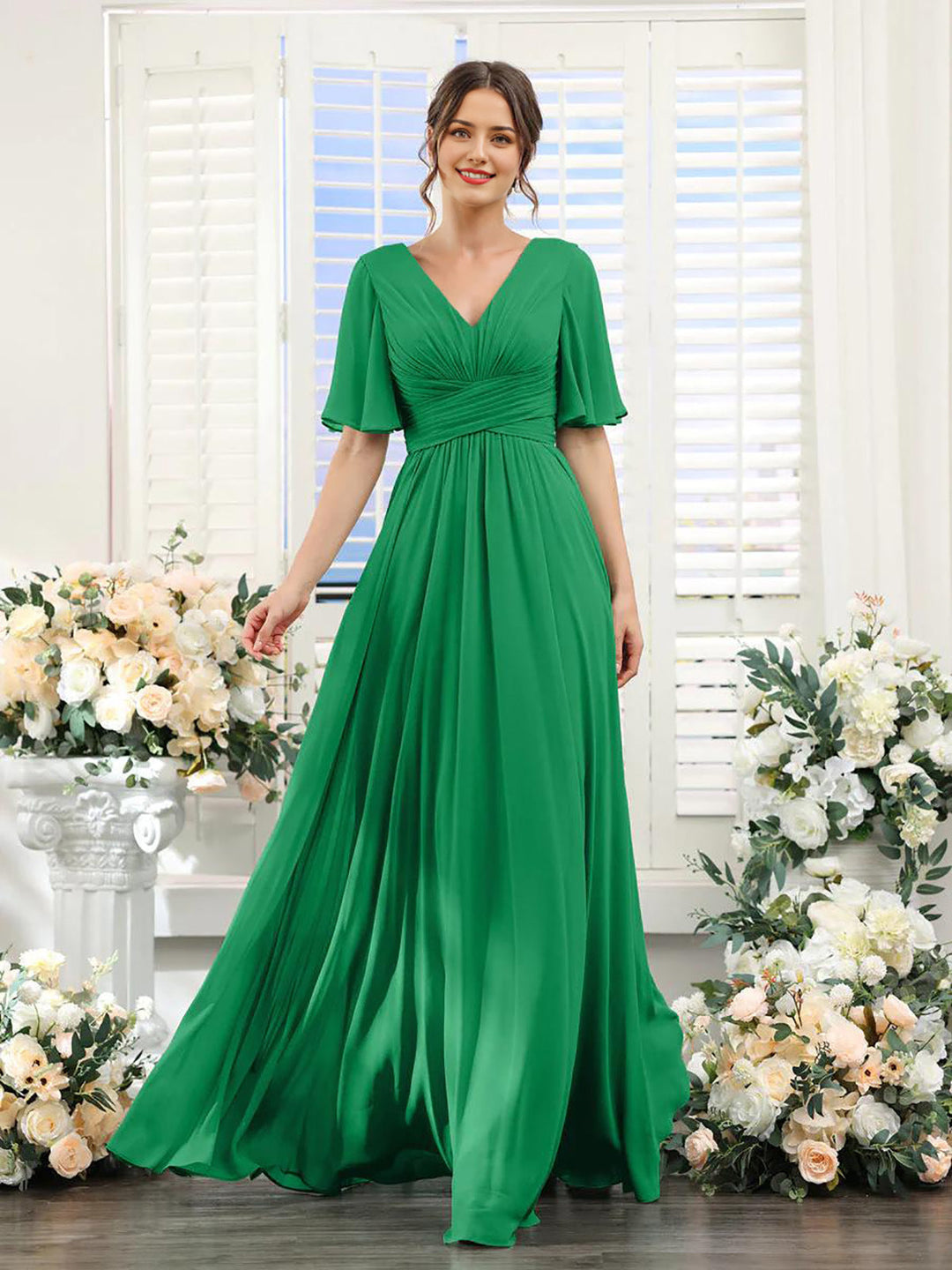 EB | Fließendes V-Ausschnitt Chiffonkleid für Damen