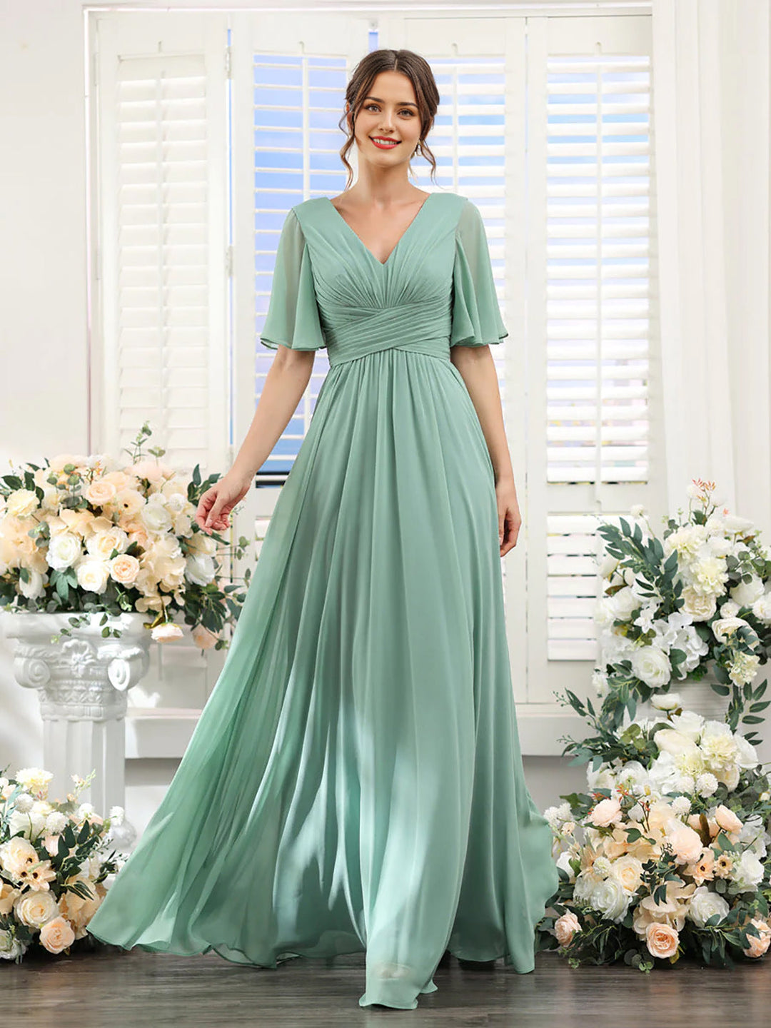 EB | Fließendes V-Ausschnitt Chiffonkleid für Damen