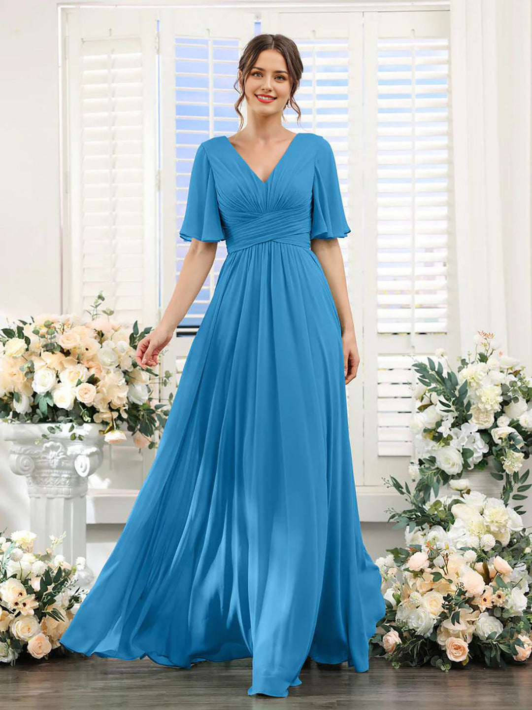 EB | Fließendes V-Ausschnitt Chiffonkleid für Damen