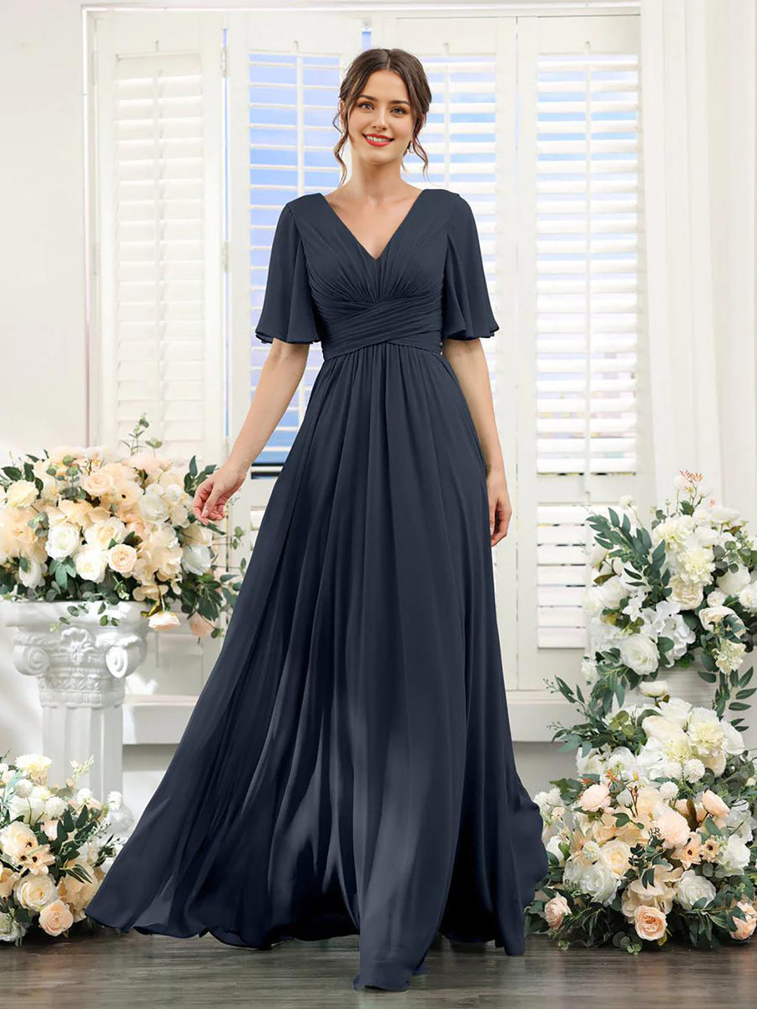 EB | Fließendes V-Ausschnitt Chiffonkleid für Damen