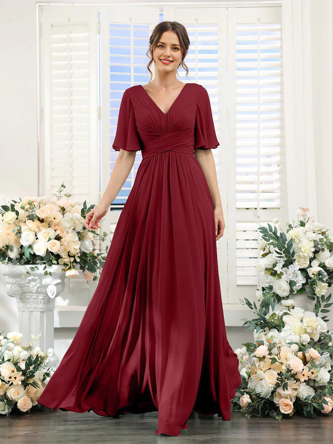 EB | Fließendes V-Ausschnitt Chiffonkleid für Damen