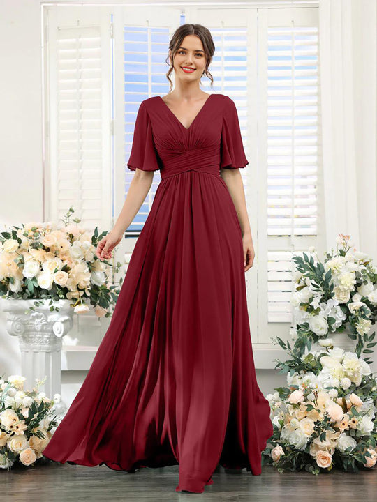 EB | Fließendes V-Ausschnitt Chiffonkleid für Damen
