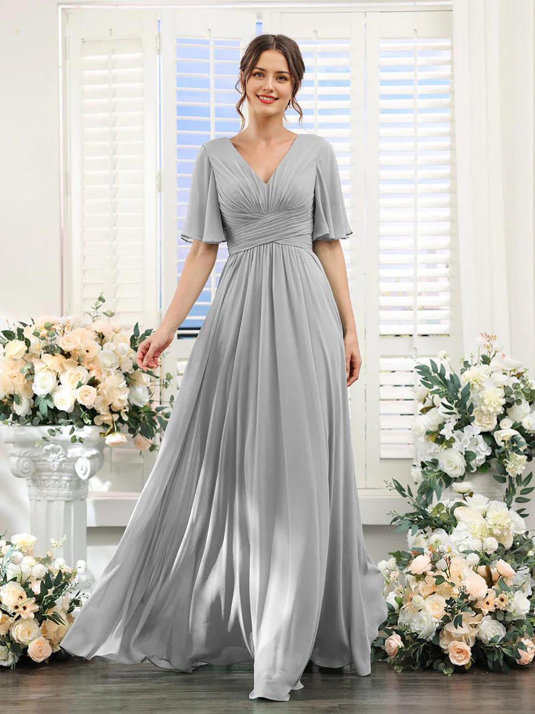 EB | Fließendes V-Ausschnitt Chiffonkleid für Damen